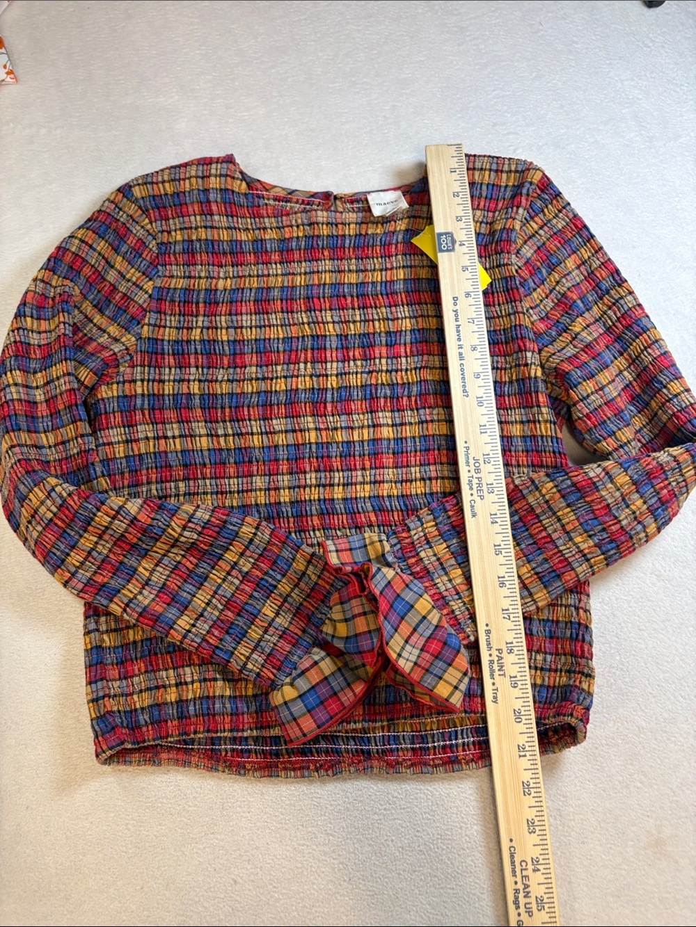 Maeve Multicolor Plaid Long-Sleeve Smocked Blouse - Red, Blue, Yellow